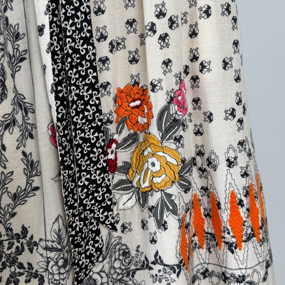 Anthropologie Vineet Bahl Devi Embroidered Midi Skirt Womens M Beige Boho Chic - Picture 5 of 14